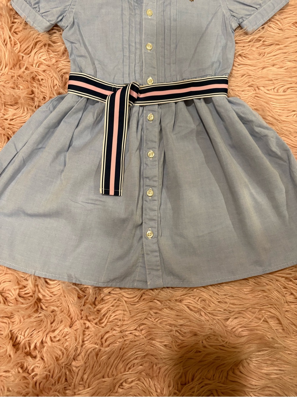 Ralph Lauren Light Blue Cotton Shirt Dress with Striped Ribbon Belt - Picture 3 of 4